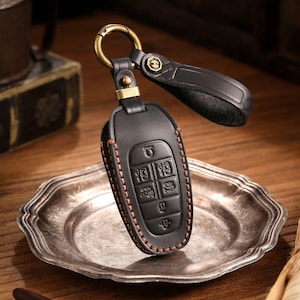 Personalized Leather Key Fob Cover Fit for Hyundai Sonata Staria etc, Handmade Leather Car Key Case, Birthday Gift for Him