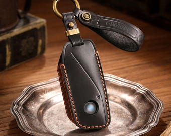 Personalized Leather Key Fob Cover Fit for BMW 2024+ X1 X3 X5 X7 i7 iX XM 7 Series, Handmade Leather Car Key Case, Birthday Gift for Him