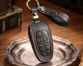 Personalized Leather Key Fob Cover Fit for Hyundai Sonata Staria etc, Handmade Leather Car Key Case, Birthday Gift for Him