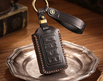 Personalisierte Leder Schlüsselanhänger Cover Fit für Jeep Grand Cherokee Horse Herder usw, handgemachte Leder Autoschlüssel Fall, Geburtstagsgeschenk für Ihn