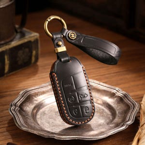 Handmade Leather Key Fob Cover Fit for Jeep Commander Compass Cherokee Wrangler etc,  Personalized  Car Key Case, Birthday Gift for Him