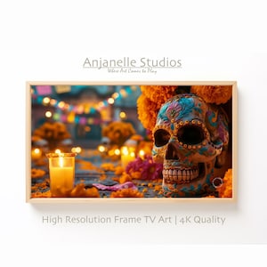 Samsung Frame, Días de los Muertos, Día de los Muertos, Halloween, Samsung Frame TV Art, fotografía de decoración de calaveras de otoño, AnjanelleStudios, TV235