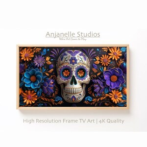 Samsung Frame Art, Dias De Los Muertos Skull, Day of the Dead, Halloween Decor, Samsung Frame TV Art, fall decor, AnjanelleStudios, TV232