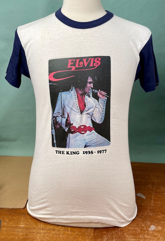 Vintage Elvis Iron-On Ringer Tshirt - Medium - 1935 ~ 1977 :(