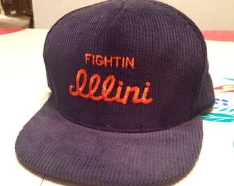 Gorra snapback de pana vintage de los años 80 de Fighting Illini • Gorra de la Universidad de Illinois