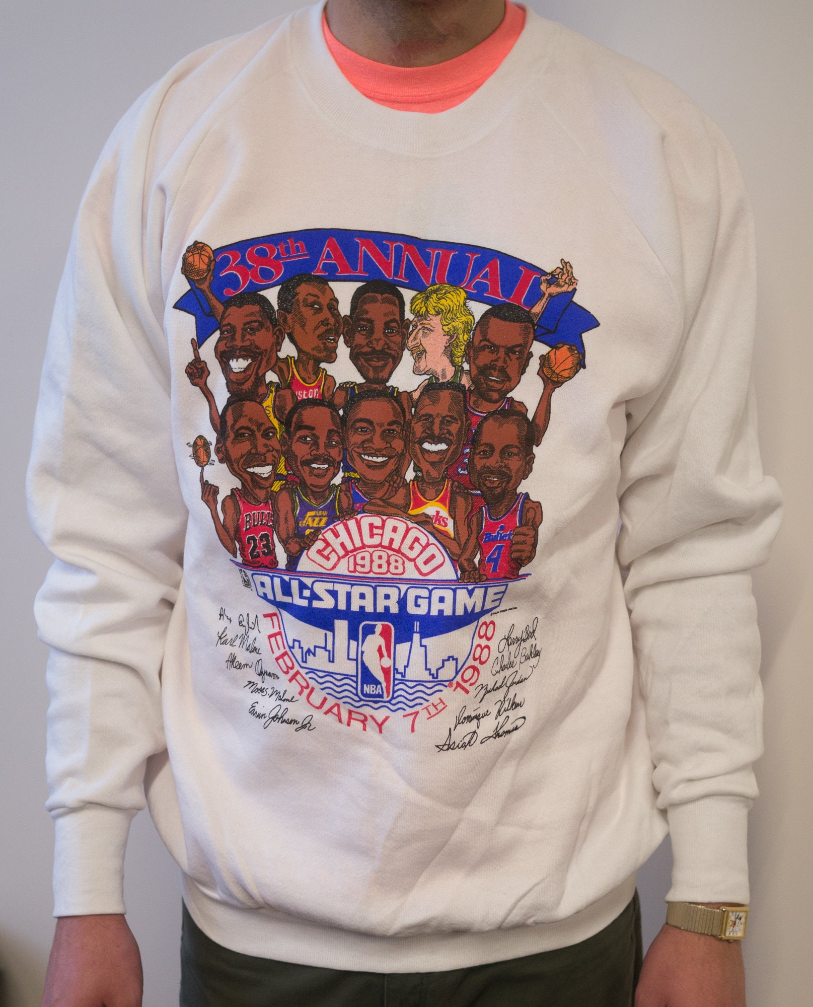 VTG 80s NBA ALL-STAR 1987 CARICATURE T-SHIRT SALME SCREEN PRINTERS SIZE M