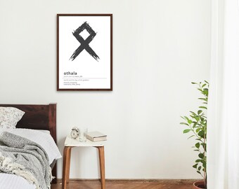 Othala Viking Rune Print, Elder Futhark, Black and White Decor (Digital Download)