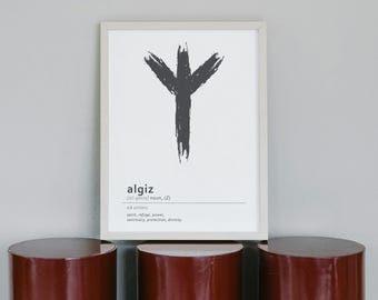 Algiz Rune Art Print, Viking Decor (Digital Download)