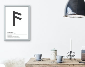 Ansuz Rune Art Print, Viking Decor (Digital Download)