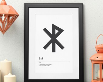 Love Rune Print, Viking Bindrunes, Black and White Decor (Digital Download)