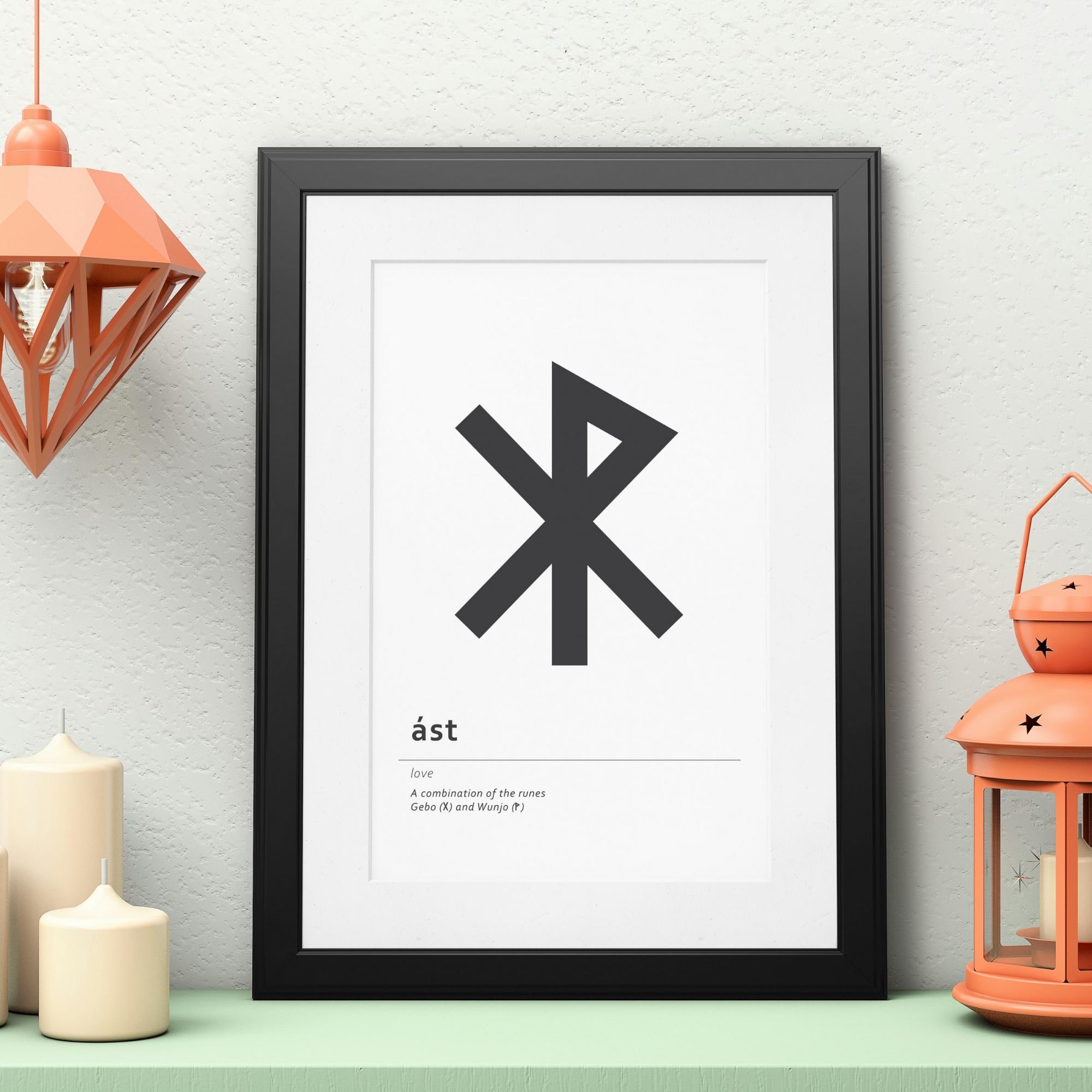 Love Rune Print, Viking Bindrunes, Black and White Decor (digital