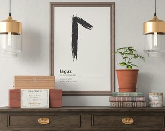 Laguz Rune Print, Viking Art, Black and White Decor (Digital Download)