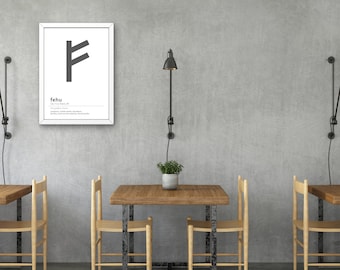 Fehu Rune Art Print, Viking Home Decor (Digital Download)
