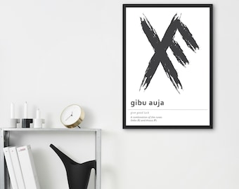 Gibu Auja Viking Rune Print, Nordic Good Luck Symbol (Digital Download)