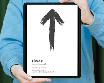 Tiwaz Viking Rune Print, Nordic Decor (Digital Download)