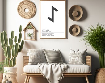 Eihwaz Rune Print, Viking Decor, Nordic Black and White Art (Digital Download)