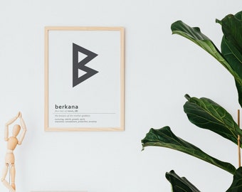Berkana Rune Print, Nordic Viking Symbol (Digital Download)