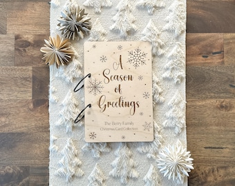 Personalized Wooden Christmas Card or Photo Album: Season of Greetings Snowflake