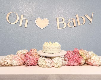 Oh Baby Wood Banner: Heart Garland, Baby Shower Decor