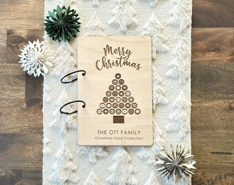 Personalized Wooden Christmas Card Holder: Modern Tree Album