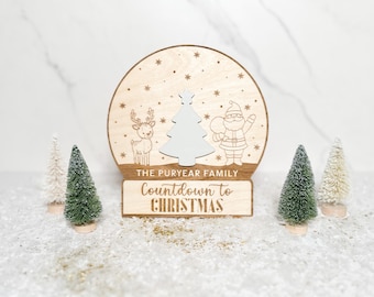 Personalized Snowglobe Christmas Countdown Sign: Baltic Birch Decor