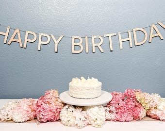 Wood Happy Birthday Banner: Modern Polka Dot Party Decor