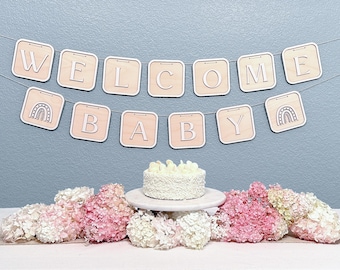 Welcome Baby Block Banner: Personalized Wood Baby Shower Decor