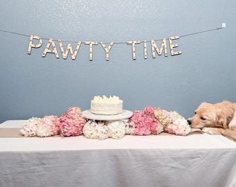 Pawty Time Wood Birthday Banner: Pet Party Decor