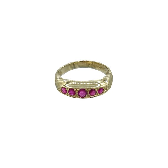 Vintage Five Ruby Ring in 9ct Gold Size UK M 1/2 … - image 3