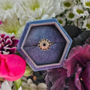 Vintage 1975 Sapphire and Diamond Cluster Ring in 9ct Yellow Gold | Full UK Hallmarks | Statement Gold Diamond Sapphire Ring