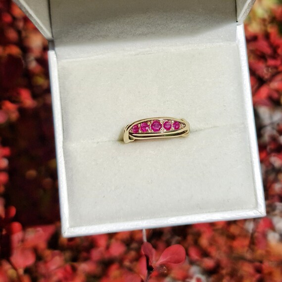 Vintage Five Ruby Ring in 9ct Gold Size UK M 1/2 … - image 2