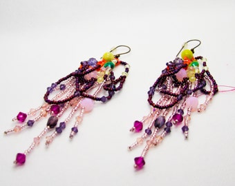 Crystal and Jade Gemstone Chandelier Earrings | Gemstone Earrings | Swarovski Crystal Earrings | Beaded Chandelier Earrings