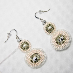 Crystal and Pearl Bridal Blush Earrings | Peach Beaded Earrings | Crystal Earrings | Peach and Silver Earrings | Statement Earrings