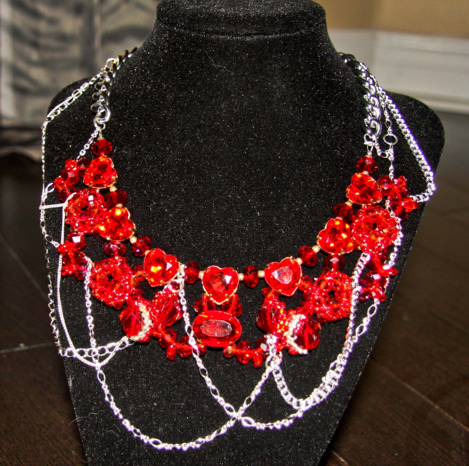 Red Statement Necklace | Multi Chain Necklace | Red Crystal Necklace ...