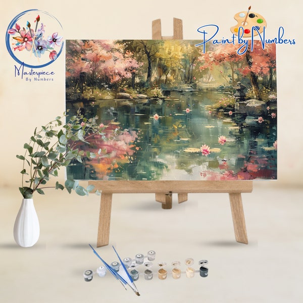 Beautiful Pond Painting Kit, Landscape Diy Painting By Numbers Kit, Paint By Number, Color By Number For Adults