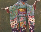 victorian cat art print by kitty valentine - siamese cat geisha