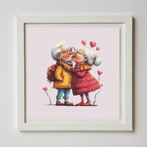 Patrón de punto de cruz de beso de pareja de ancianos, bordado romántico de amor (descarga en PDF)
