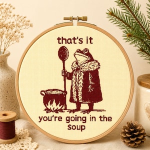 Funny Frog Cross Stitch Pattern, Meme Soup Embroidery Chart (PDF)