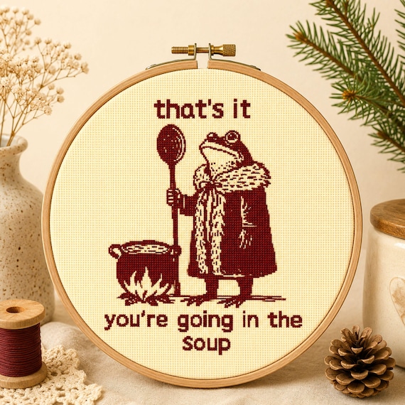 Funny Frog Cross Stitch Pattern, Meme Soup Embroidery Chart (PDF)