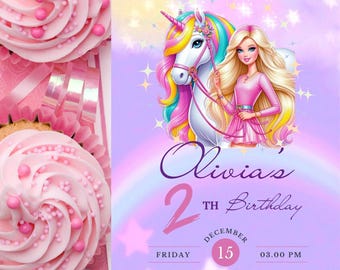 Unicorn Birthday Invitation: Rainbow Party, Girl Invitation