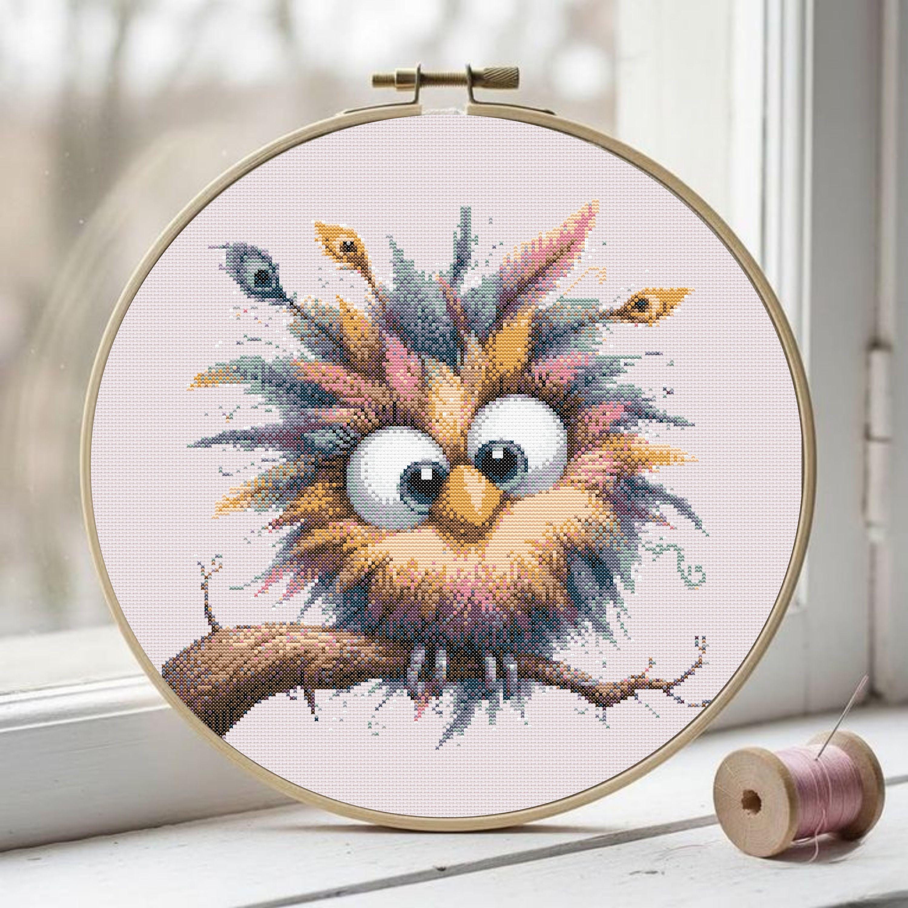 Owl, Cross, Stitch, Pattern, Funny, Cartoon, Bird, Embroidery, Design, Printable, Animal, Needlework