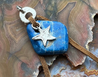 Star Pendant sterling silver natural stone leather