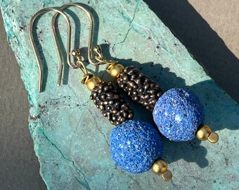 Azurite Blueberry earrings Utah bronze vermeil
