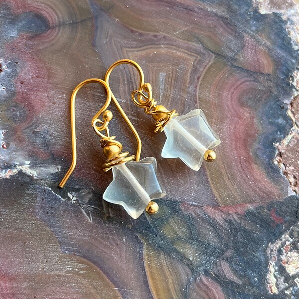Lemon quartz stars gemstone gold plated over sterling silver earrings