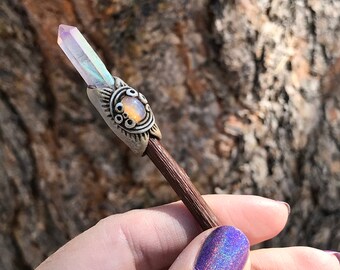 clear quartz point OOAK Crystal Forest Wand- For witches and everything in between fairies polymer clay