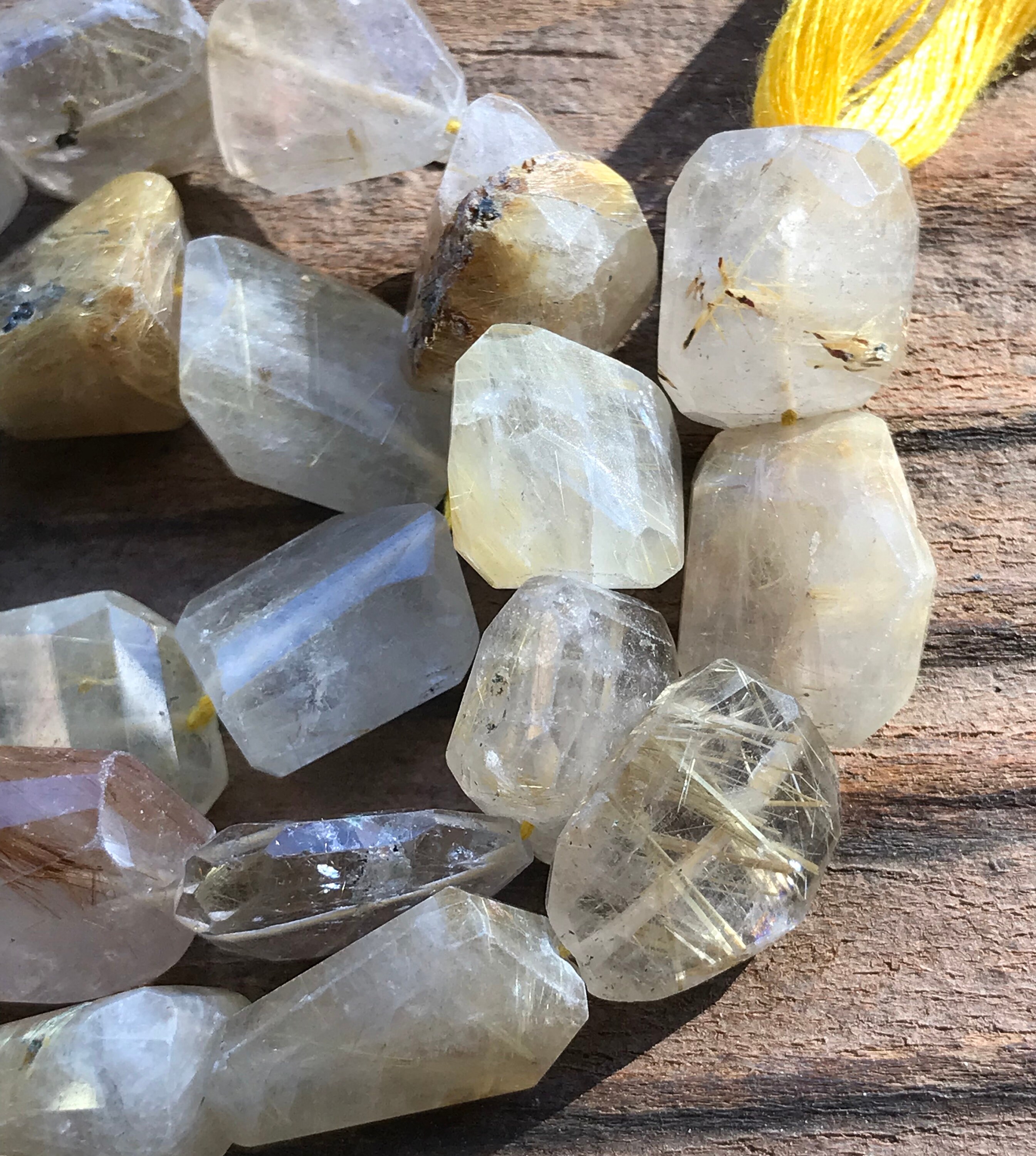 Golden Rutilated Quartz beads stone faceted flat nuggets gemstones 13