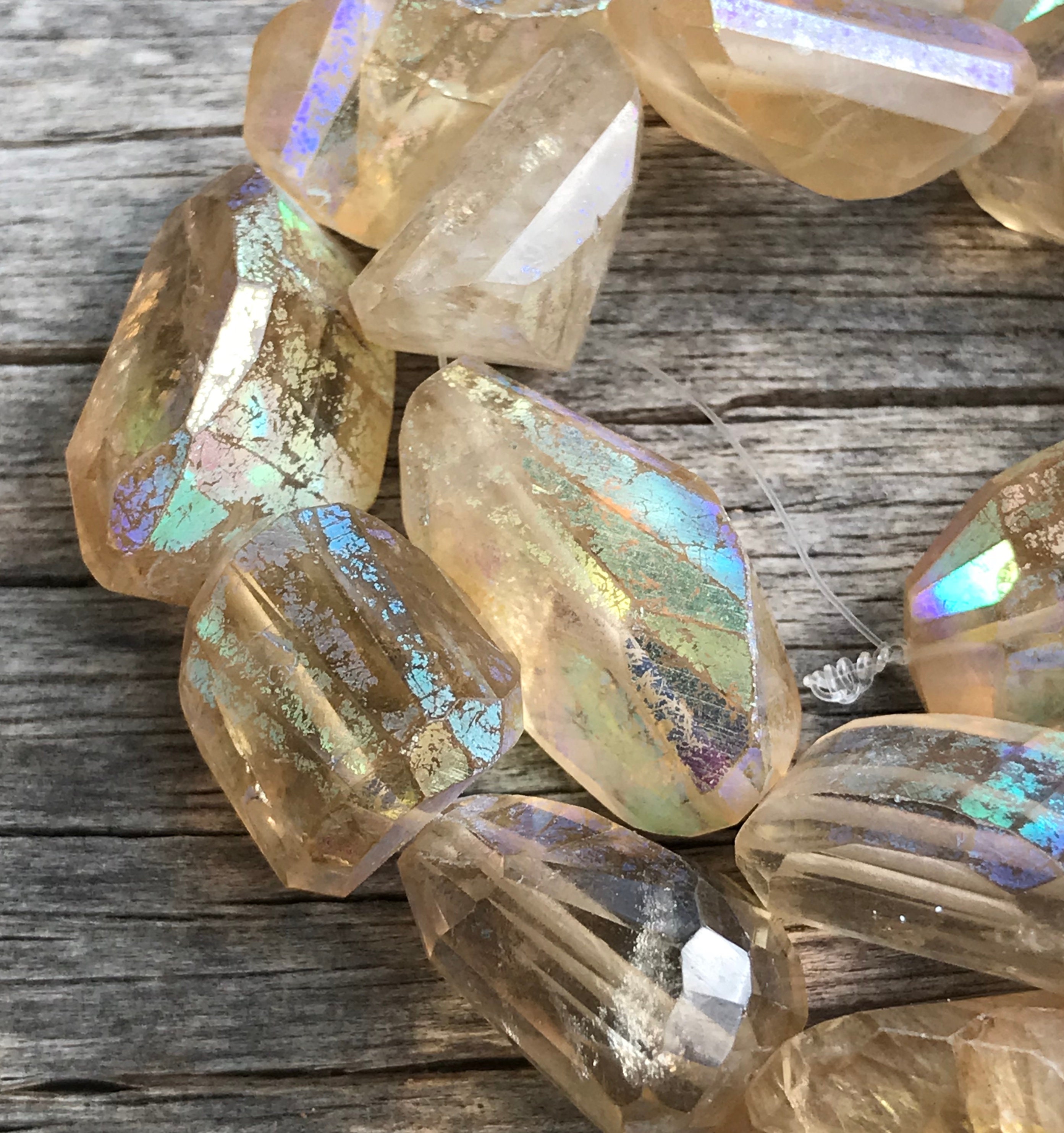 Mystic Citrine beads faceted nuggets 16mm X 13mm 13 inch strand