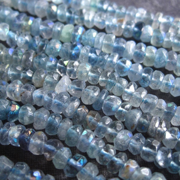 Mystic Blue Fluorite Faceted Rondelles - 3.5mm X 2mm - 13 inch strand