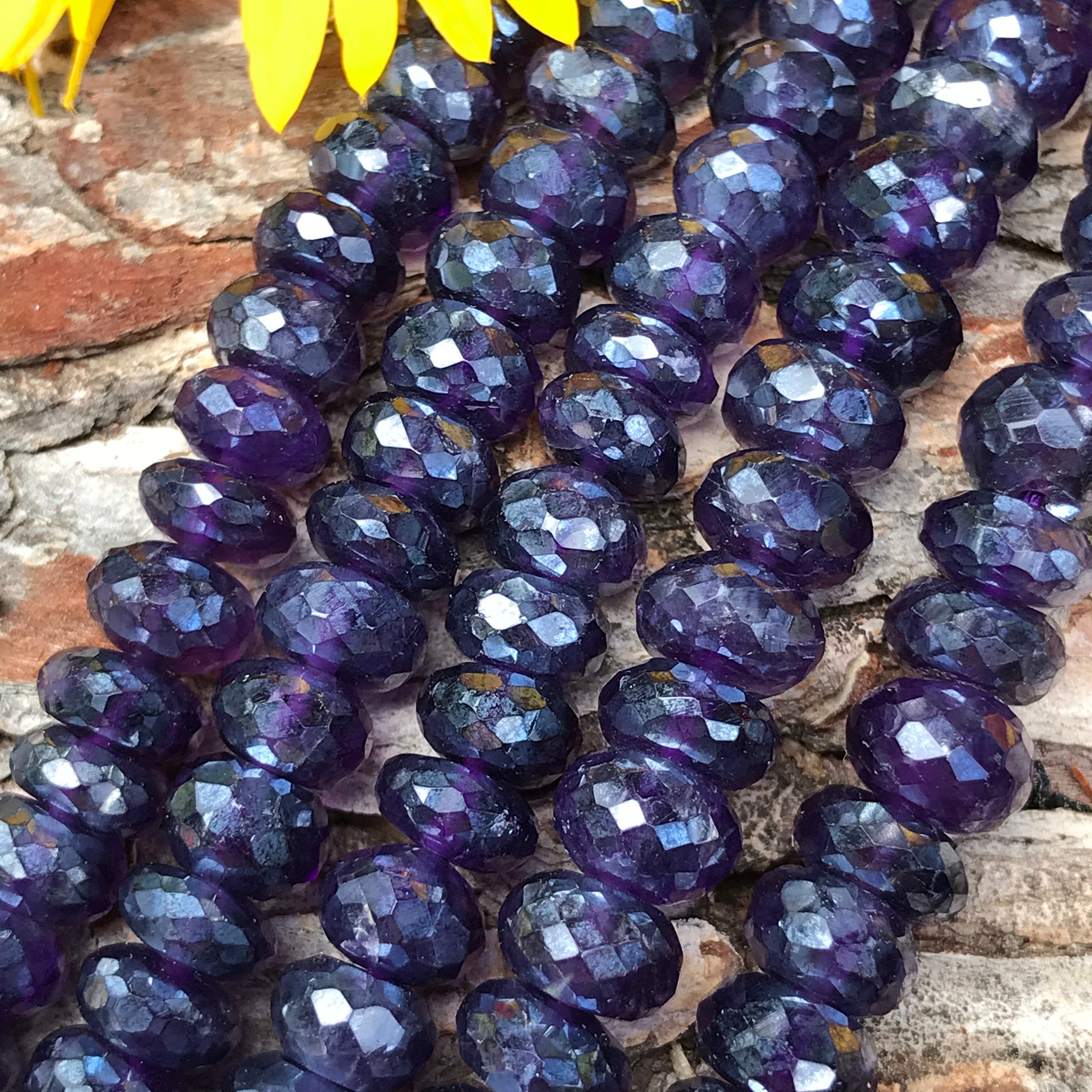 Amethyst beads faceted rondelles 7mm loose gemstones 4 beads