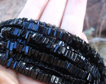 Black Spinel beads 4.5mm squares smooth polished stones center drilled semiprecious